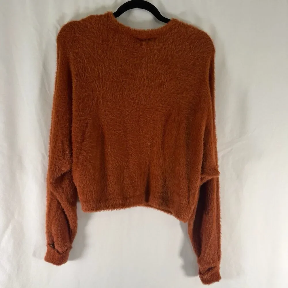 Free People One Sweater Women's Large Orange Button Front Soft Faux Fur